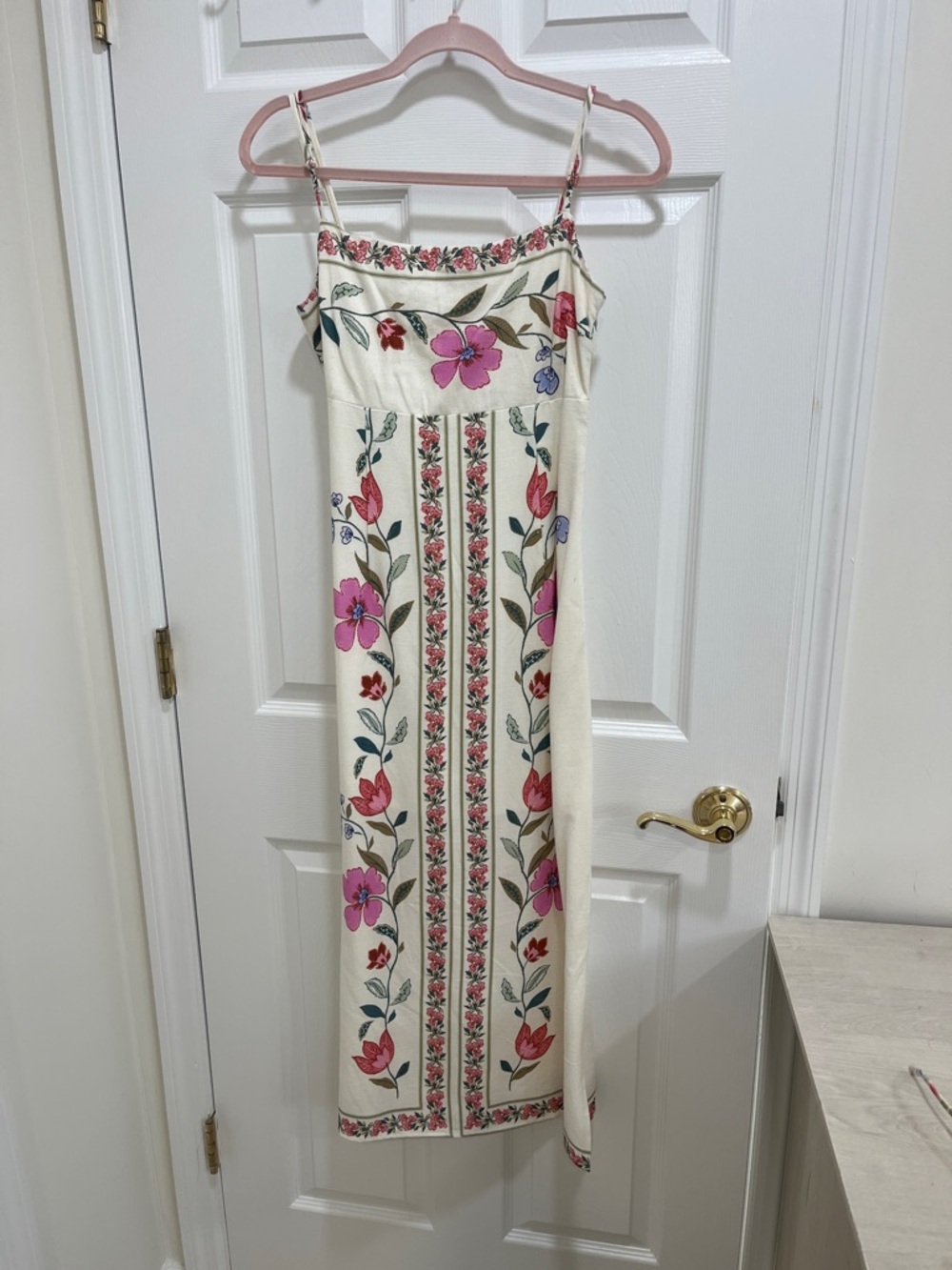 Lalavon White Smocked Floral-Trim Dress
